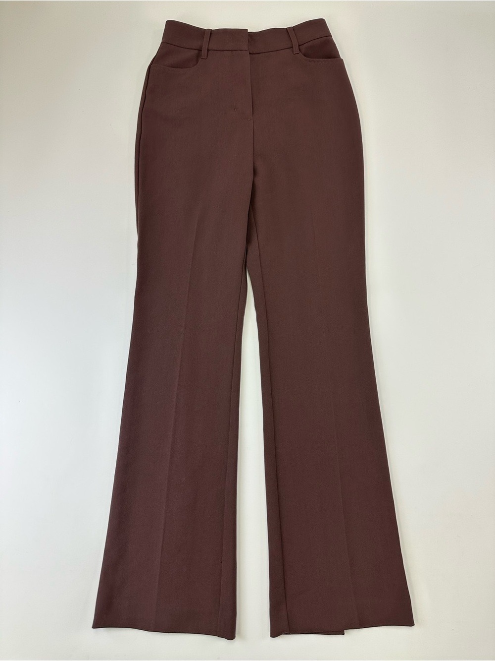 Oak + Fort Brown Flare Trousers Size 0 Split Back Hem Workwear Office Modern